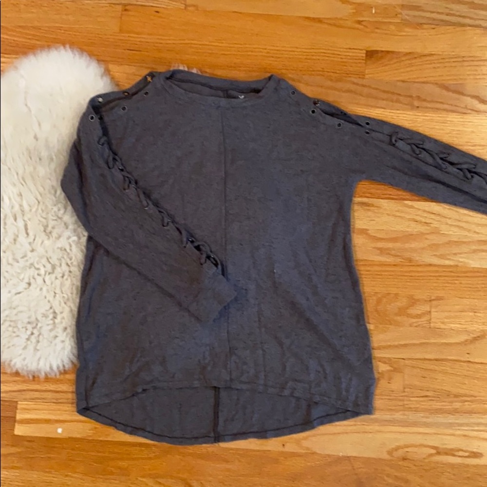 Grey sweater with shoulder and arm detail
